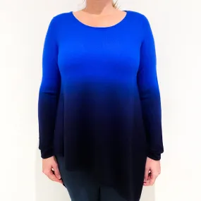 Royal Navy Blue Ombre Cashmere Crew Neck Jumper Large