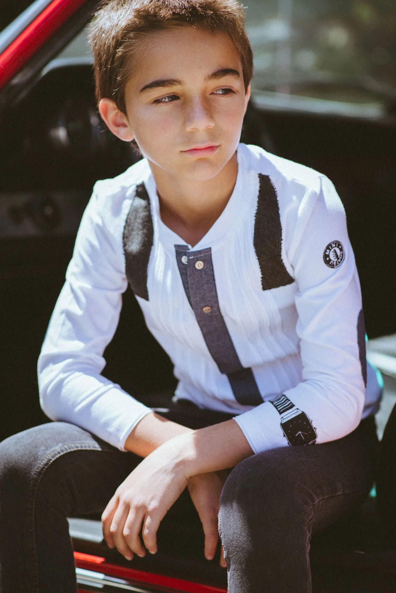 Ruffled Bow Tie Henley Shirt by: Mini Shatsu