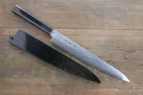 Sakai Takayuki AUS-10 45 Layer Damascus Hammered Sujihiki Japanese Chef Knife 240mm Gold Dots Lacquered Handle With Saya