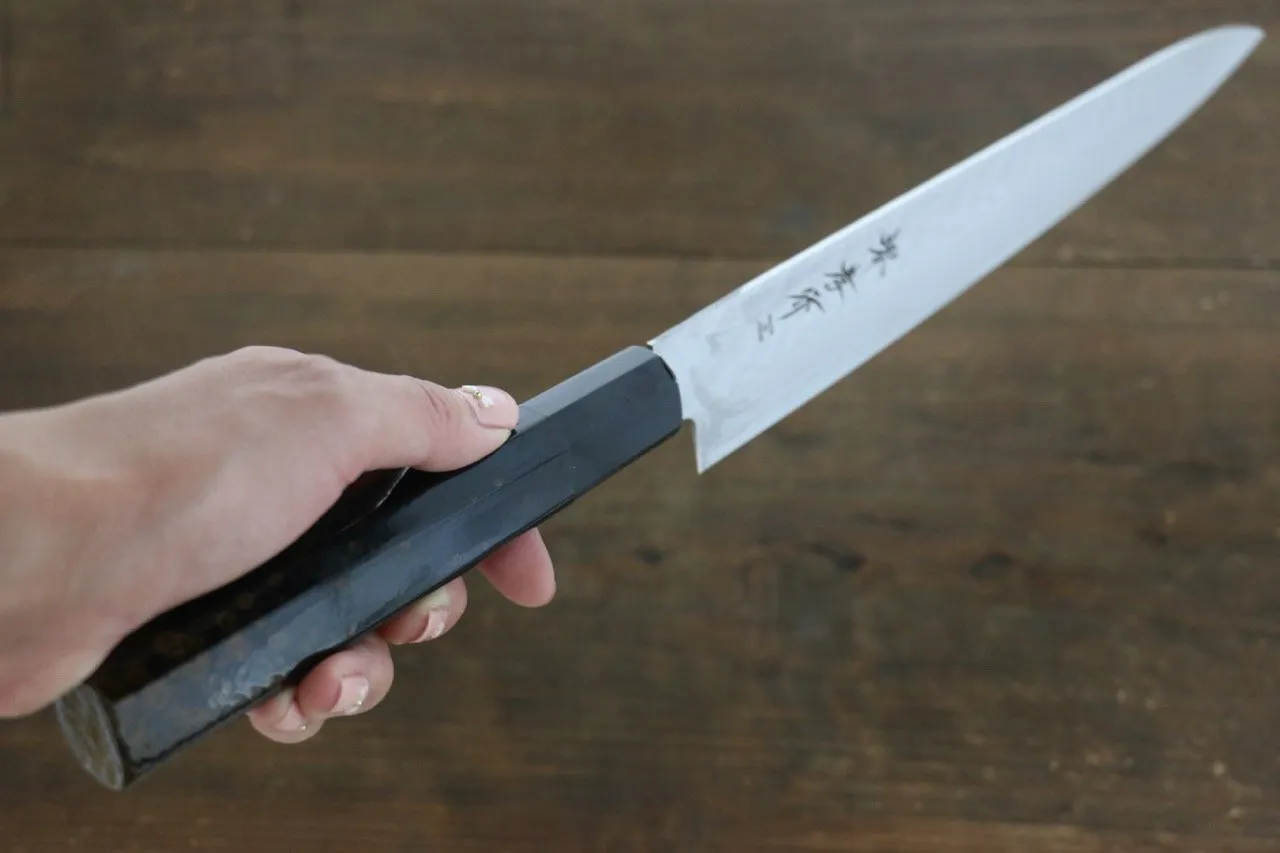 Sakai Takayuki AUS-10 45 Layer Damascus Hammered Sujihiki Japanese Chef Knife 240mm Gold Dots Lacquered Handle With Saya