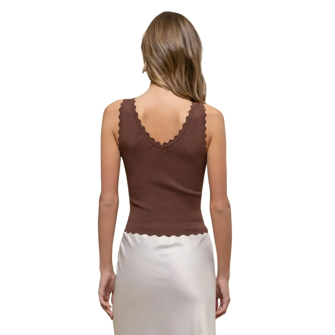 Scallop Edge Sleeveless Sweater Knit Crop Top