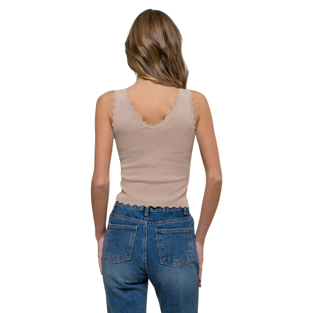 Scallop Edge Sleeveless Sweater Knit Crop Top
