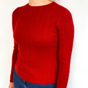 Scarlet Red Cable Cashmere Crew Neck Jumper Small/Petite