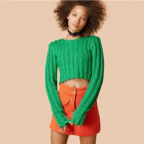 Sexy Long Sleeve Ribbed Crop Top Sweater