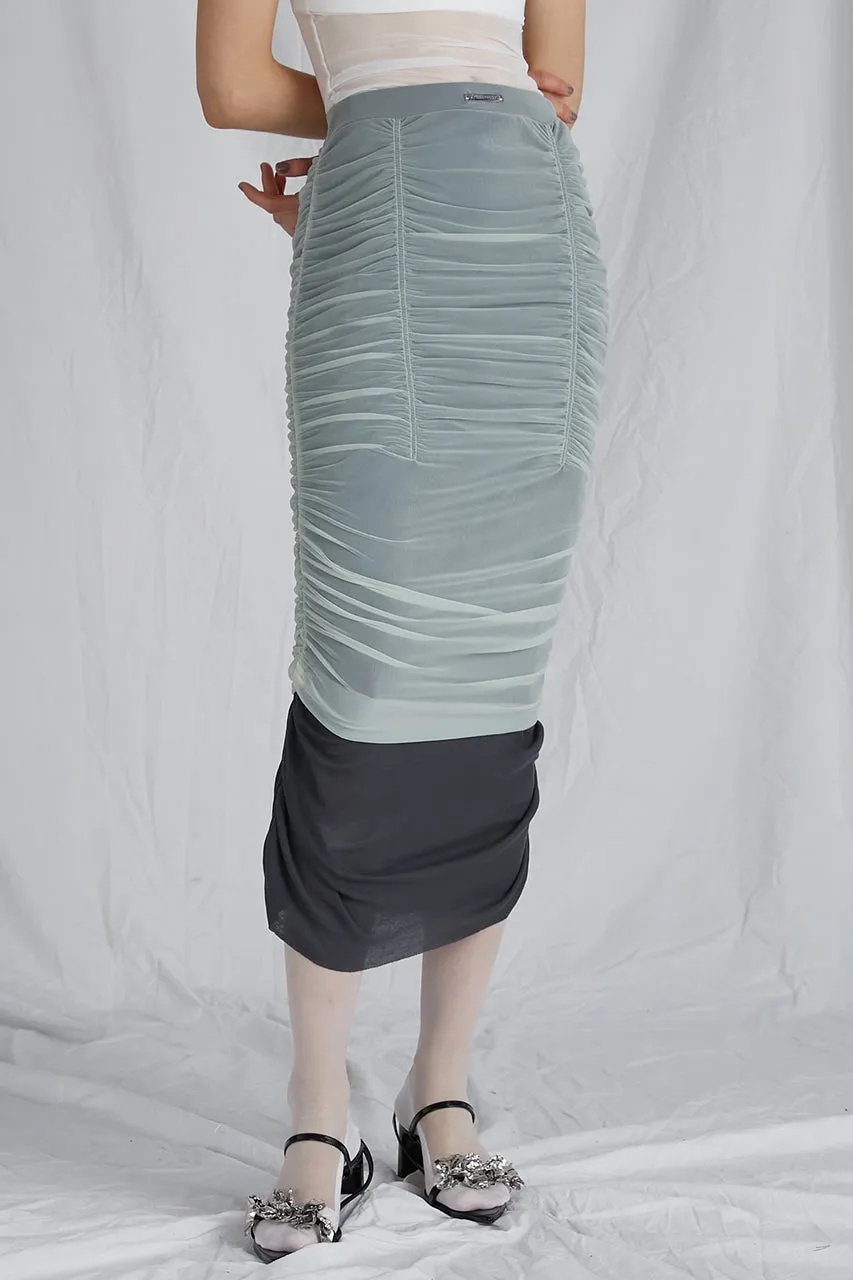 Sheer Layered Shirring Tight Skirt - SALE