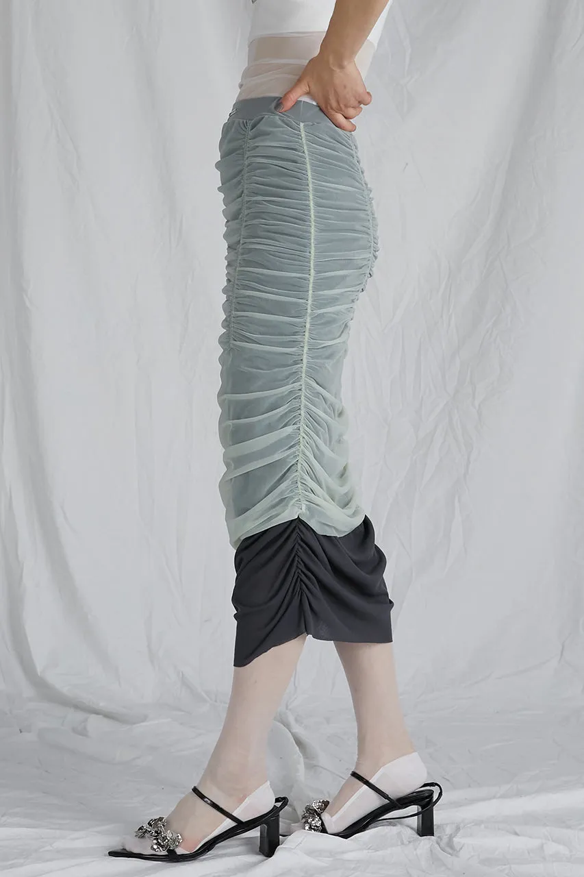 Sheer Layered Shirring Tight Skirt - SALE
