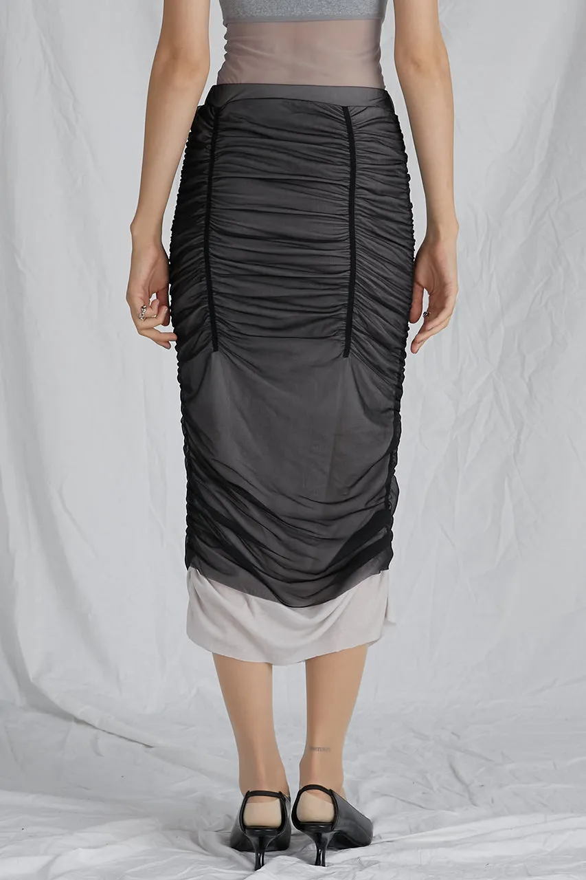 Sheer Layered Shirring Tight Skirt - SALE