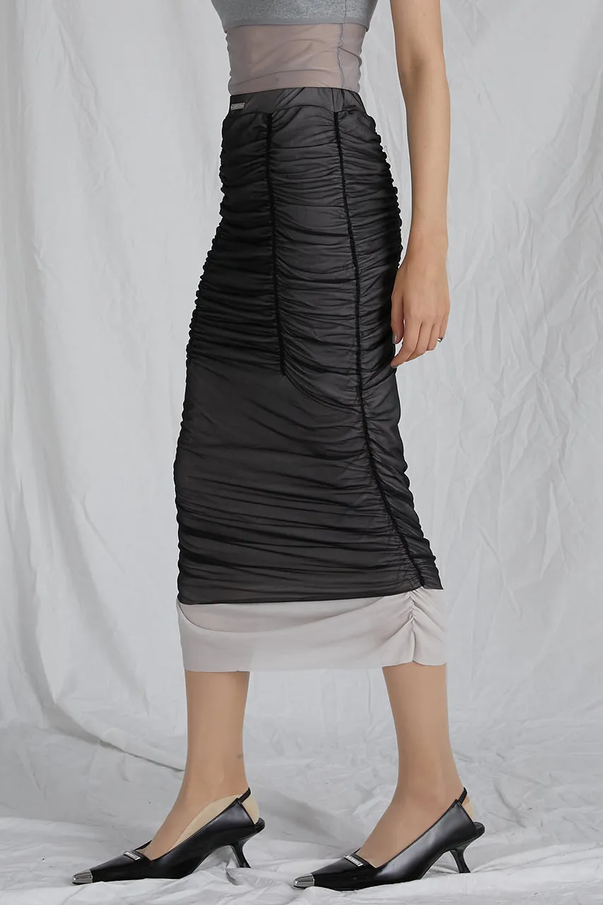 Sheer Layered Shirring Tight Skirt - SALE