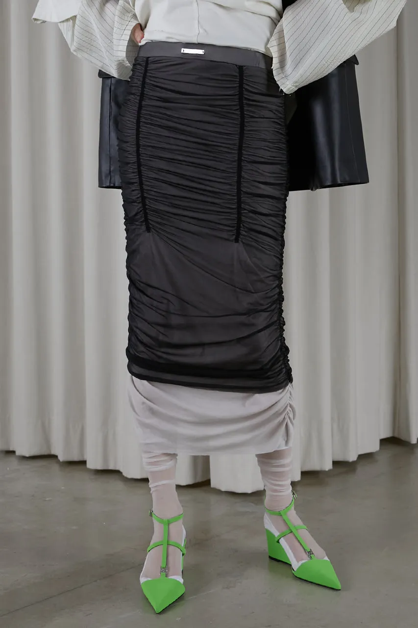 Sheer Layered Shirring Tight Skirt - SALE