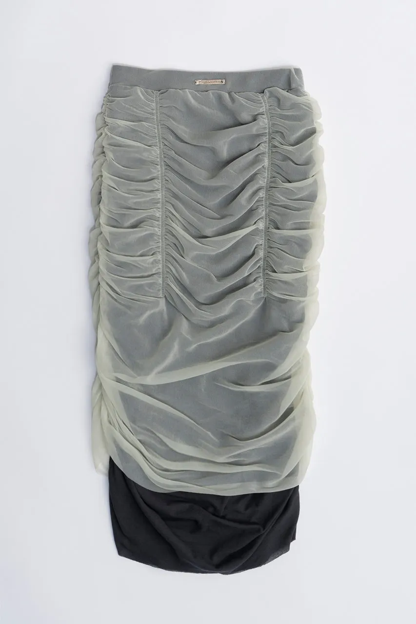 Sheer Layered Shirring Tight Skirt - SALE