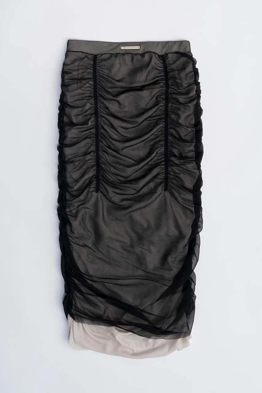Sheer Layered Shirring Tight Skirt - SALE