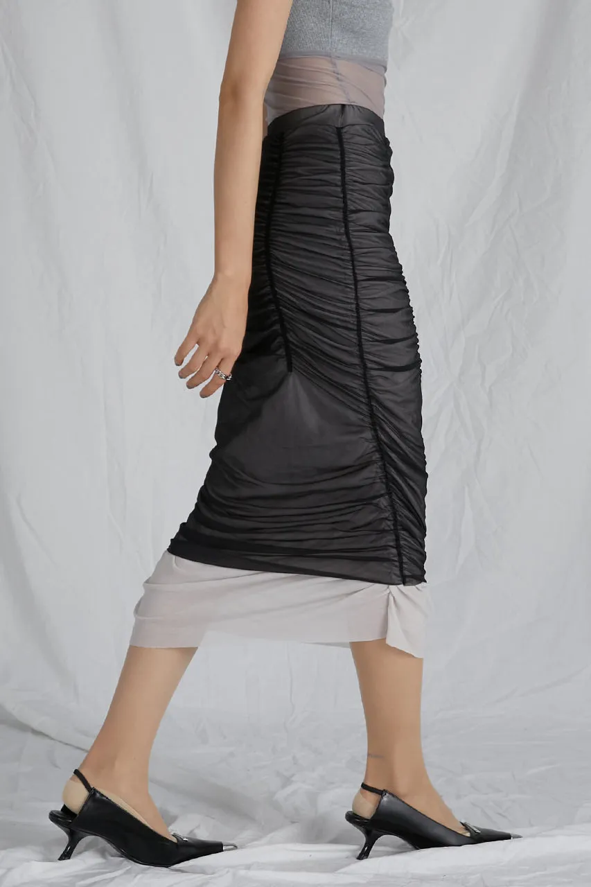 Sheer Layered Shirring Tight Skirt - SALE