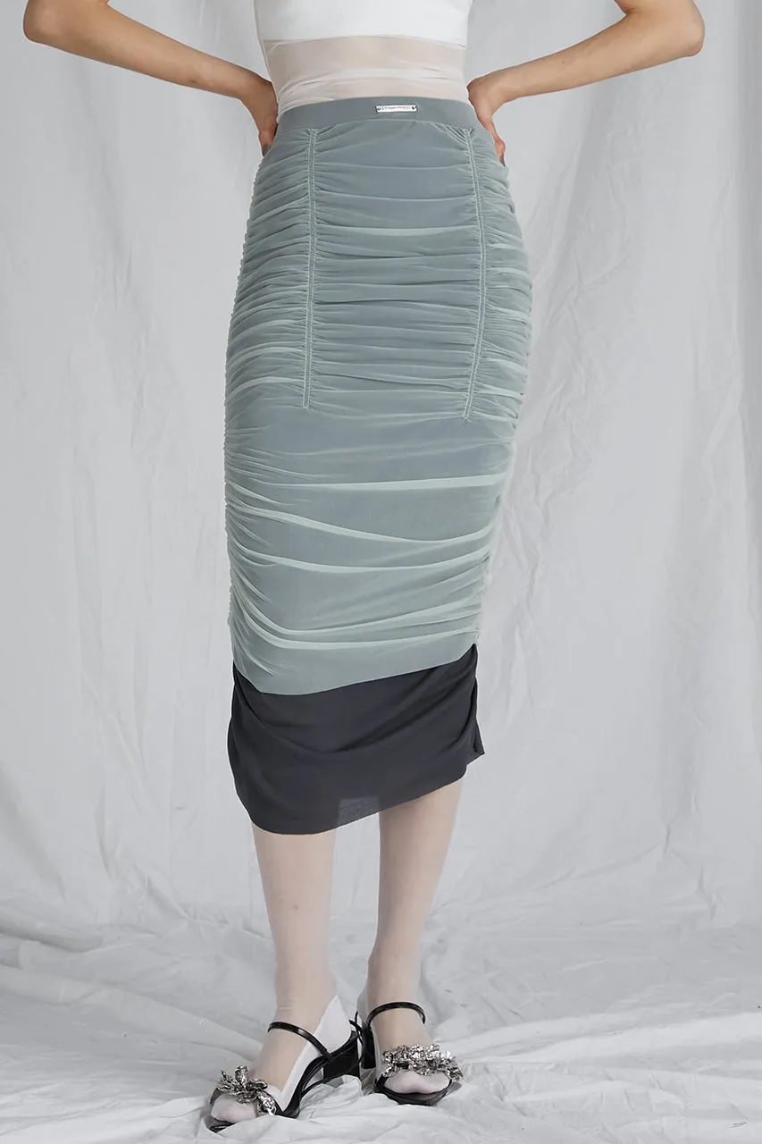 Sheer Layered Shirring Tight Skirt - SALE
