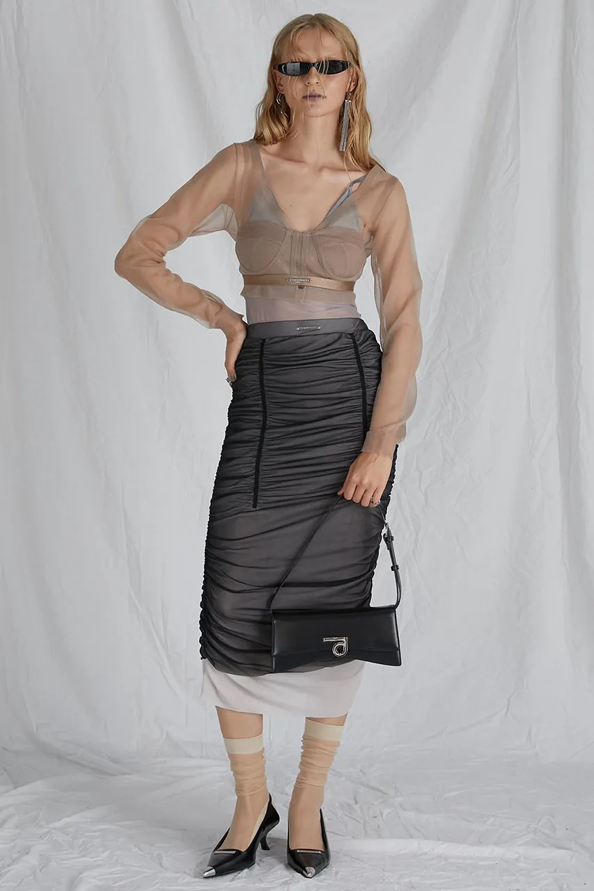 Sheer Layered Shirring Tight Skirt - SALE