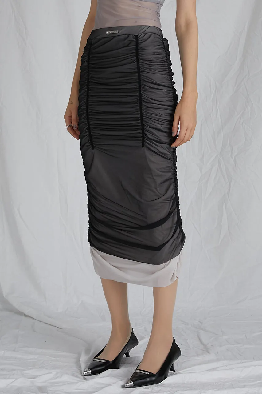 Sheer Layered Shirring Tight Skirt - SALE