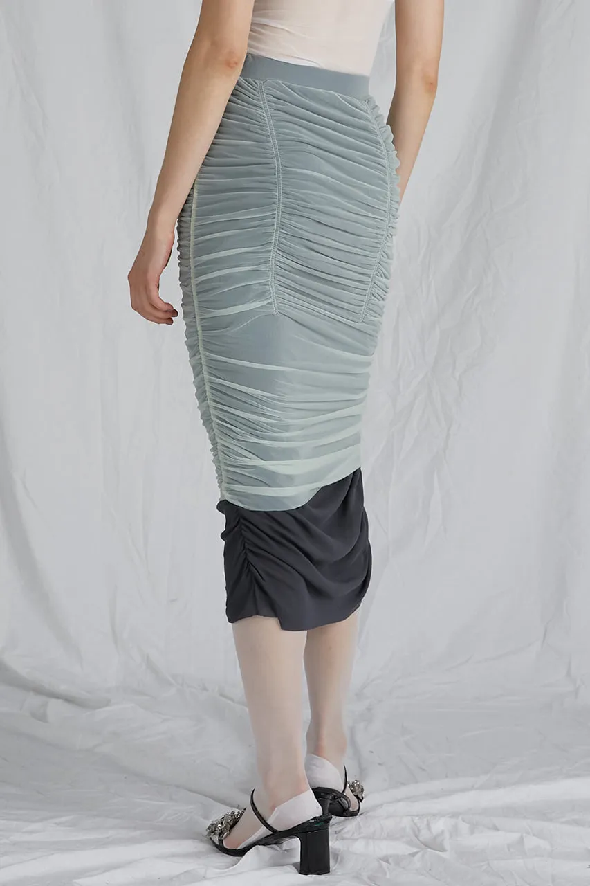Sheer Layered Shirring Tight Skirt - SALE