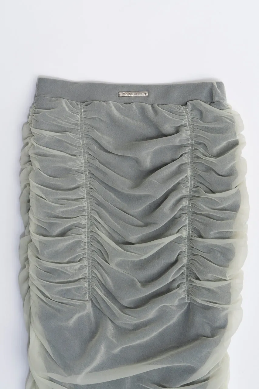 Sheer Layered Shirring Tight Skirt - SALE