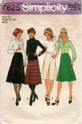 Simplicity 7625 Womens Classic Pleated Skirts 1970s Vintage Sewing Pattern Size 12 or 14