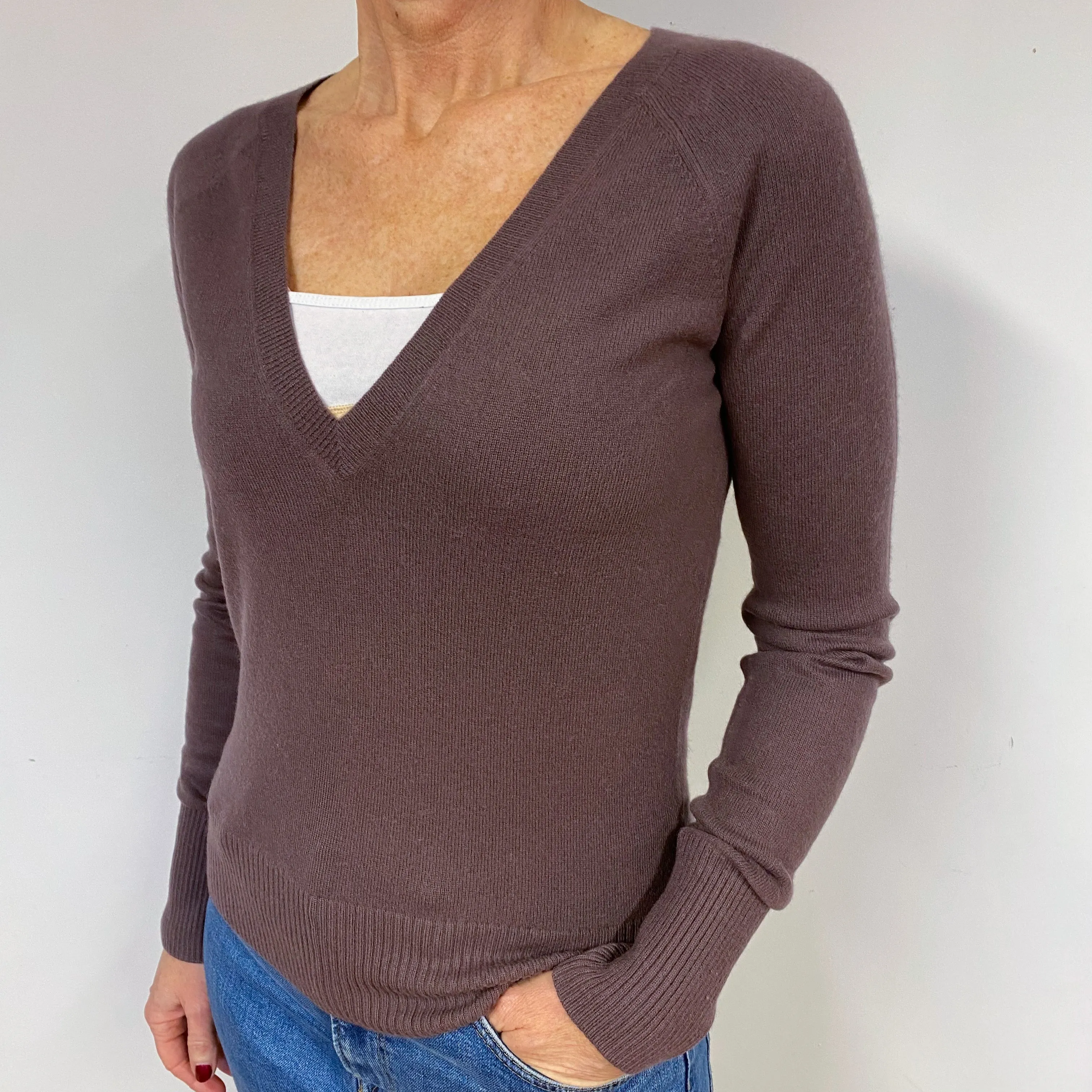 Slate Purple Cashmere V-Neck Jumper Medium