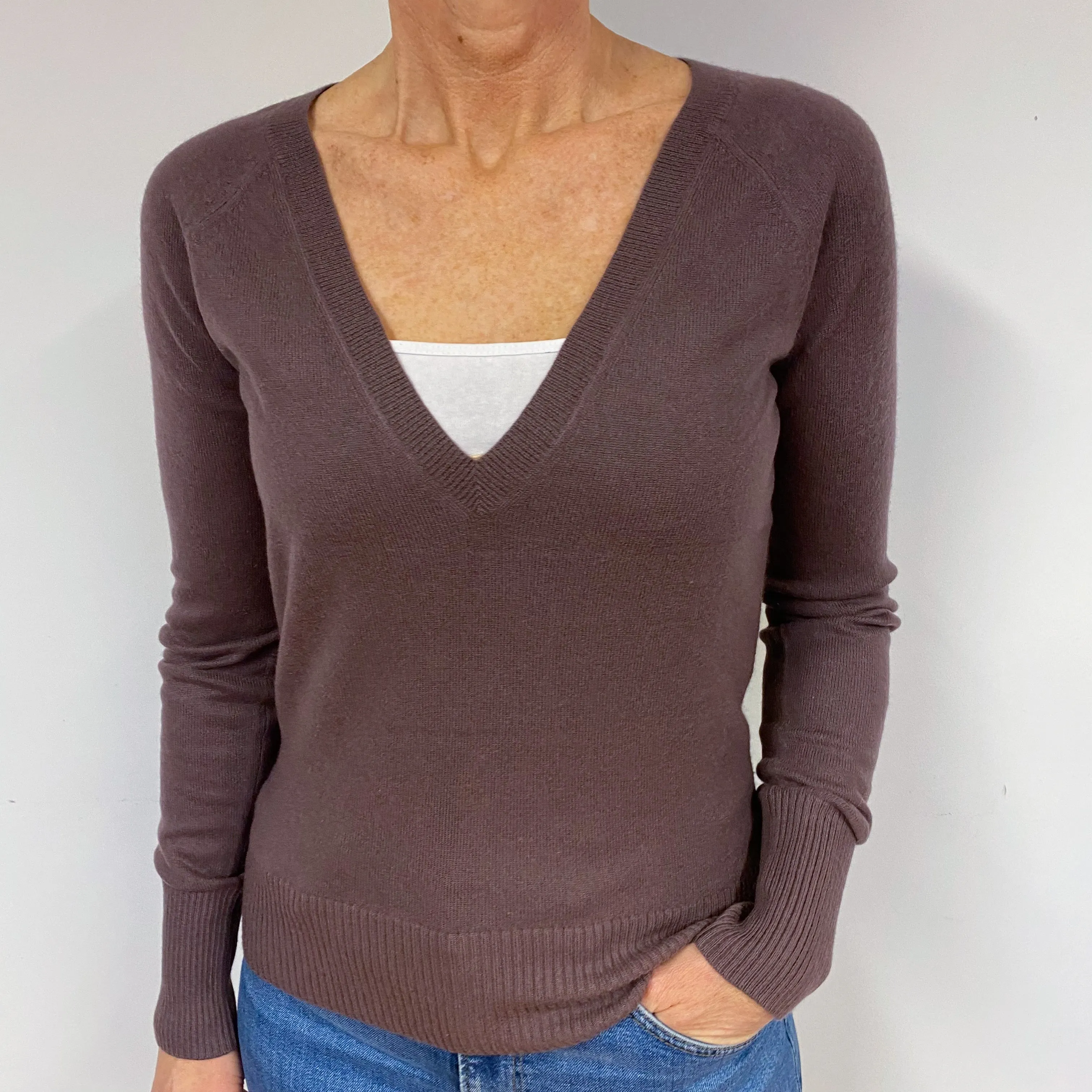 Slate Purple Cashmere V-Neck Jumper Medium