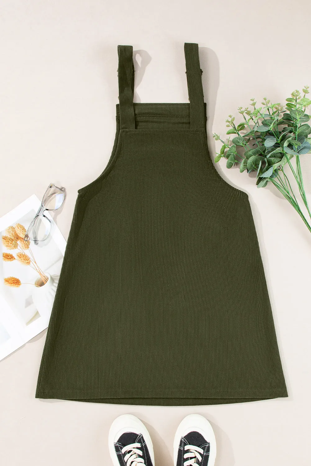 Solid Corduroy Sleeveless Overall Dress