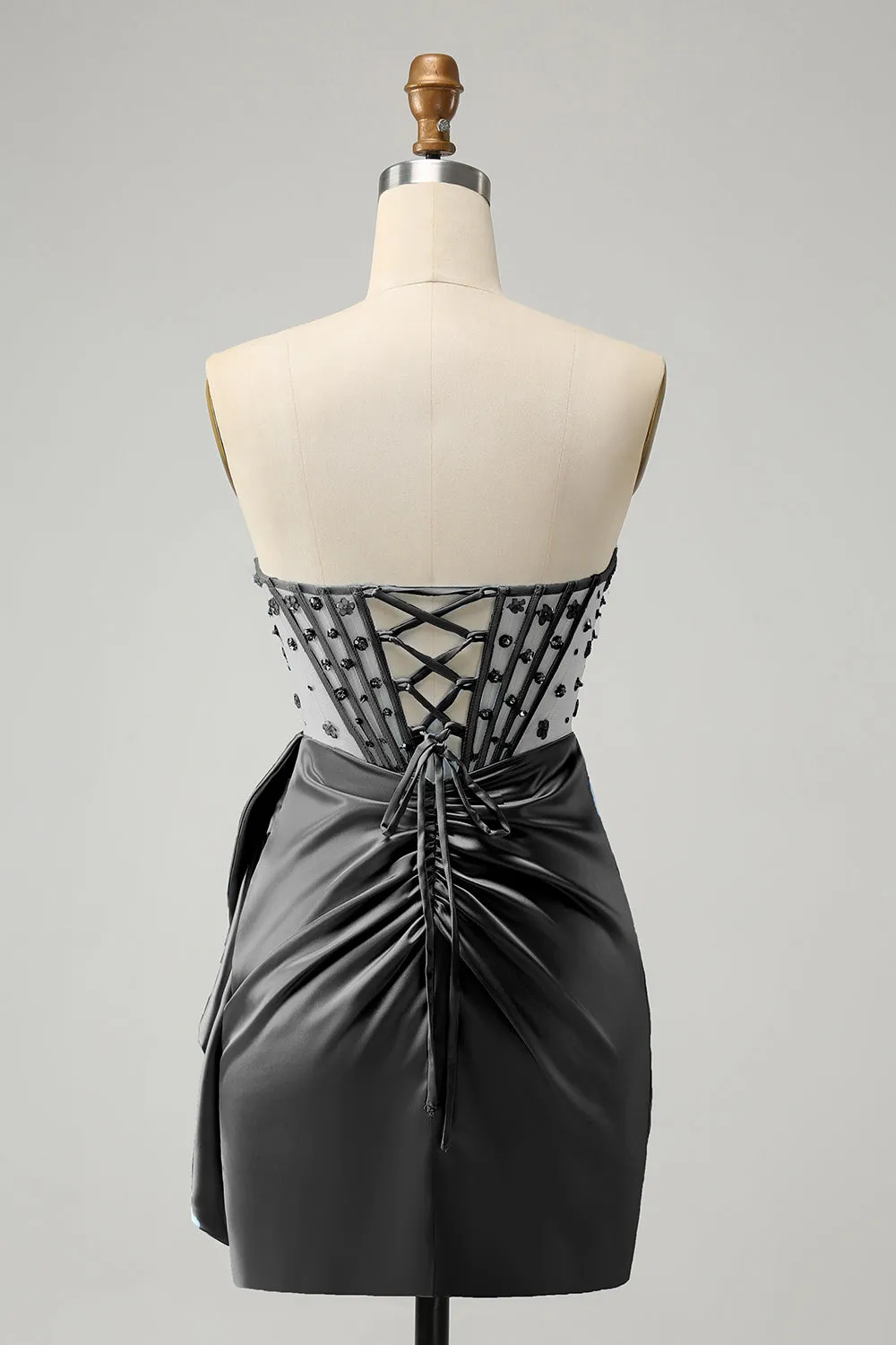 Stylish Blue Bodycon Sweetheart Pleated Corset Short Homecoming Dress with Beading