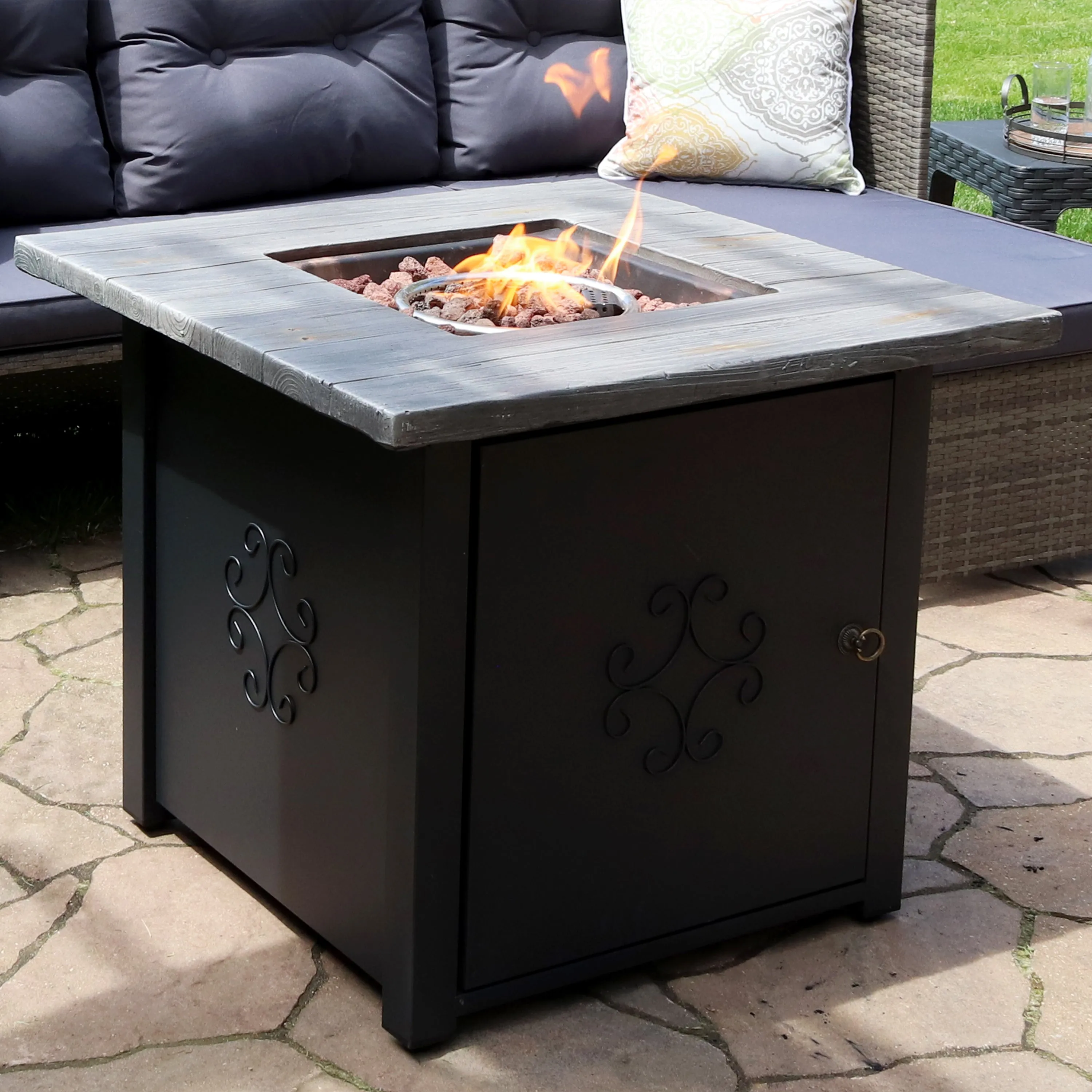 Sunnydaze Outdoor 30" Square Propane Gas Fire Pit Table with Lava Rocks