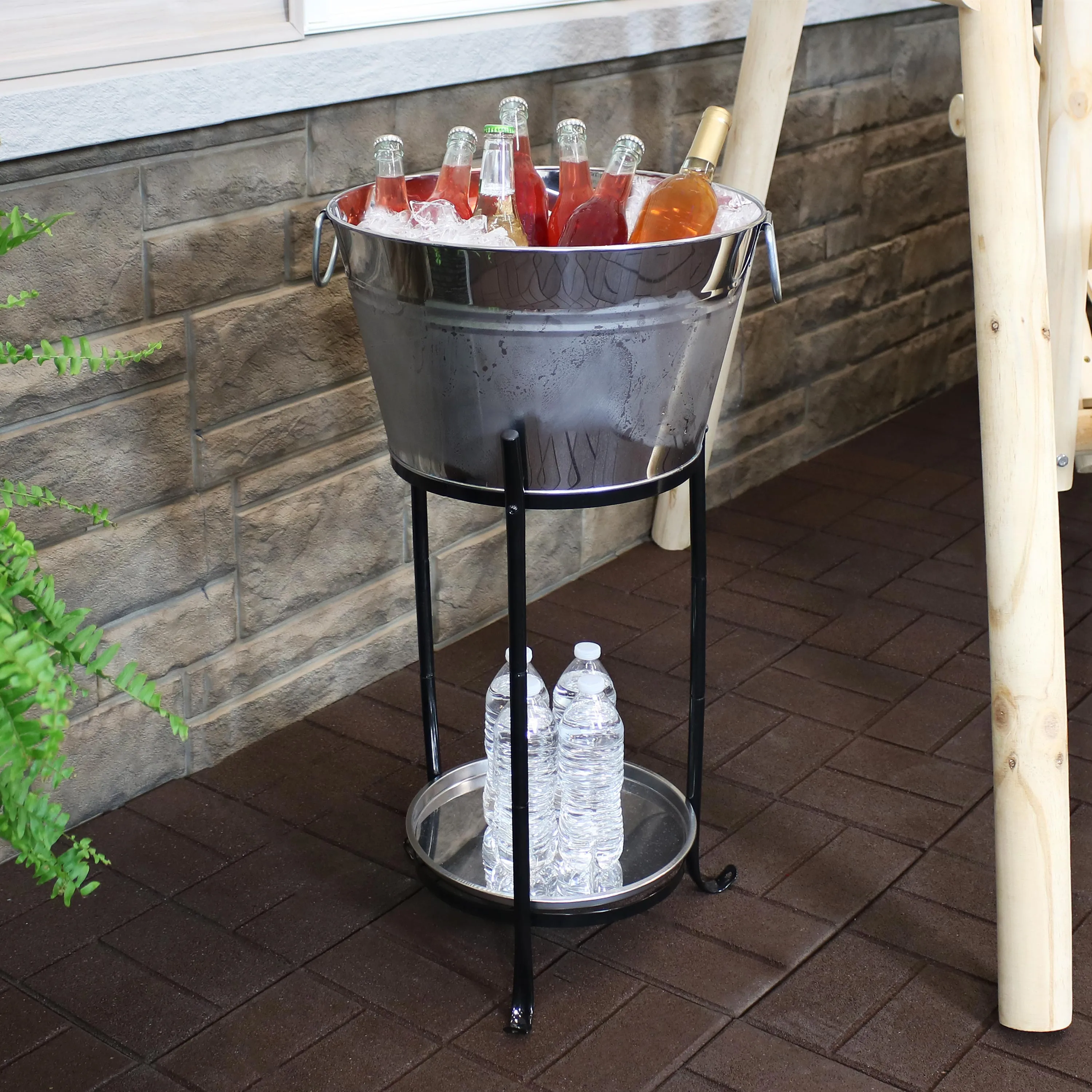 Sunnydaze Stainless Steel Ice Bucket Drink Cooler with Stand