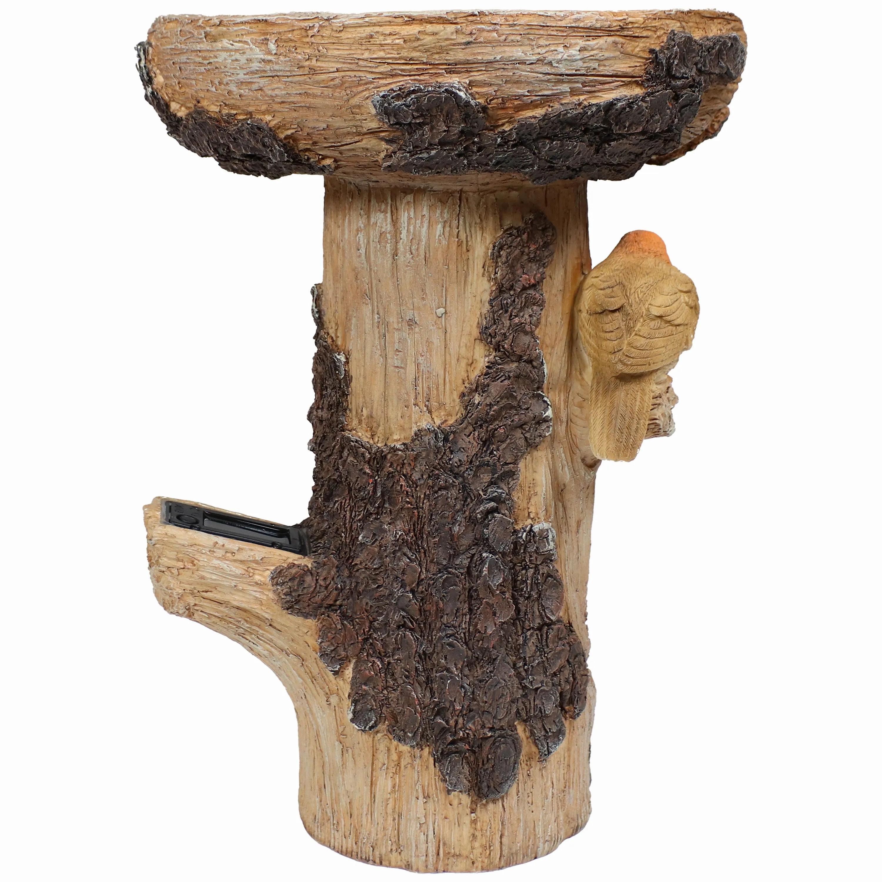Sunnydaze Staked Country Tree Stump Bird Bath with Solar Address Plate - 15.5"