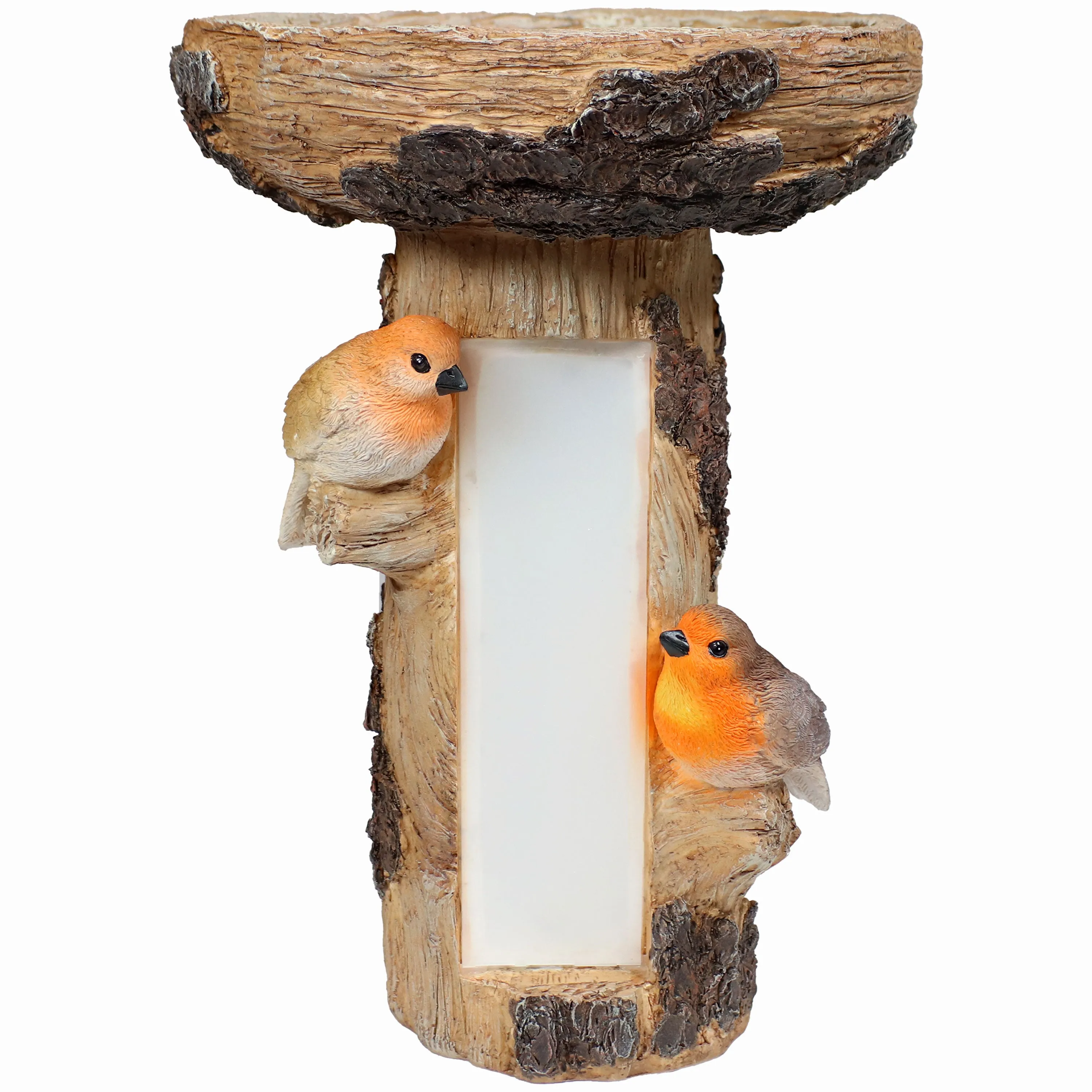 Sunnydaze Staked Country Tree Stump Bird Bath with Solar Address Plate - 15.5"