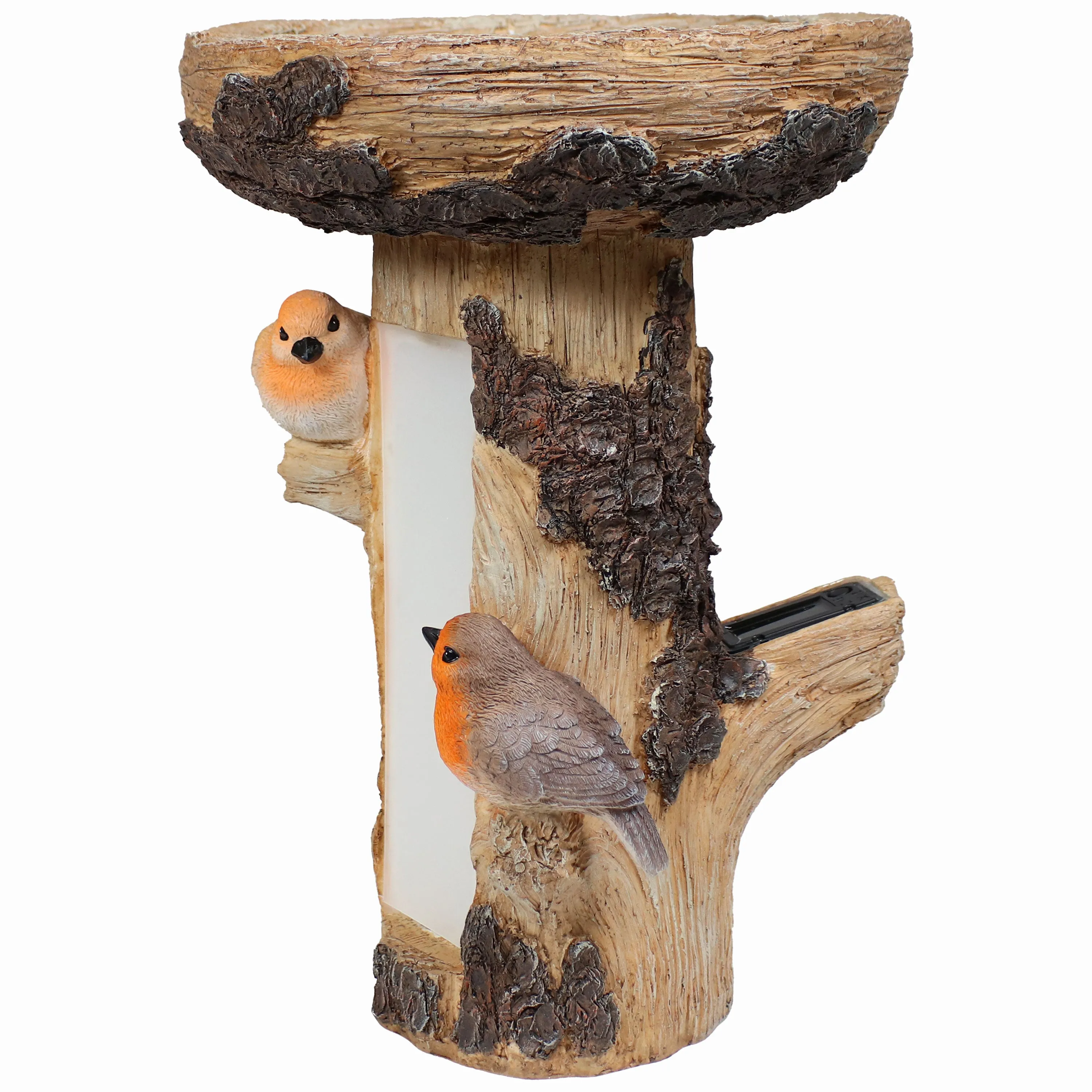Sunnydaze Staked Country Tree Stump Bird Bath with Solar Address Plate - 15.5"