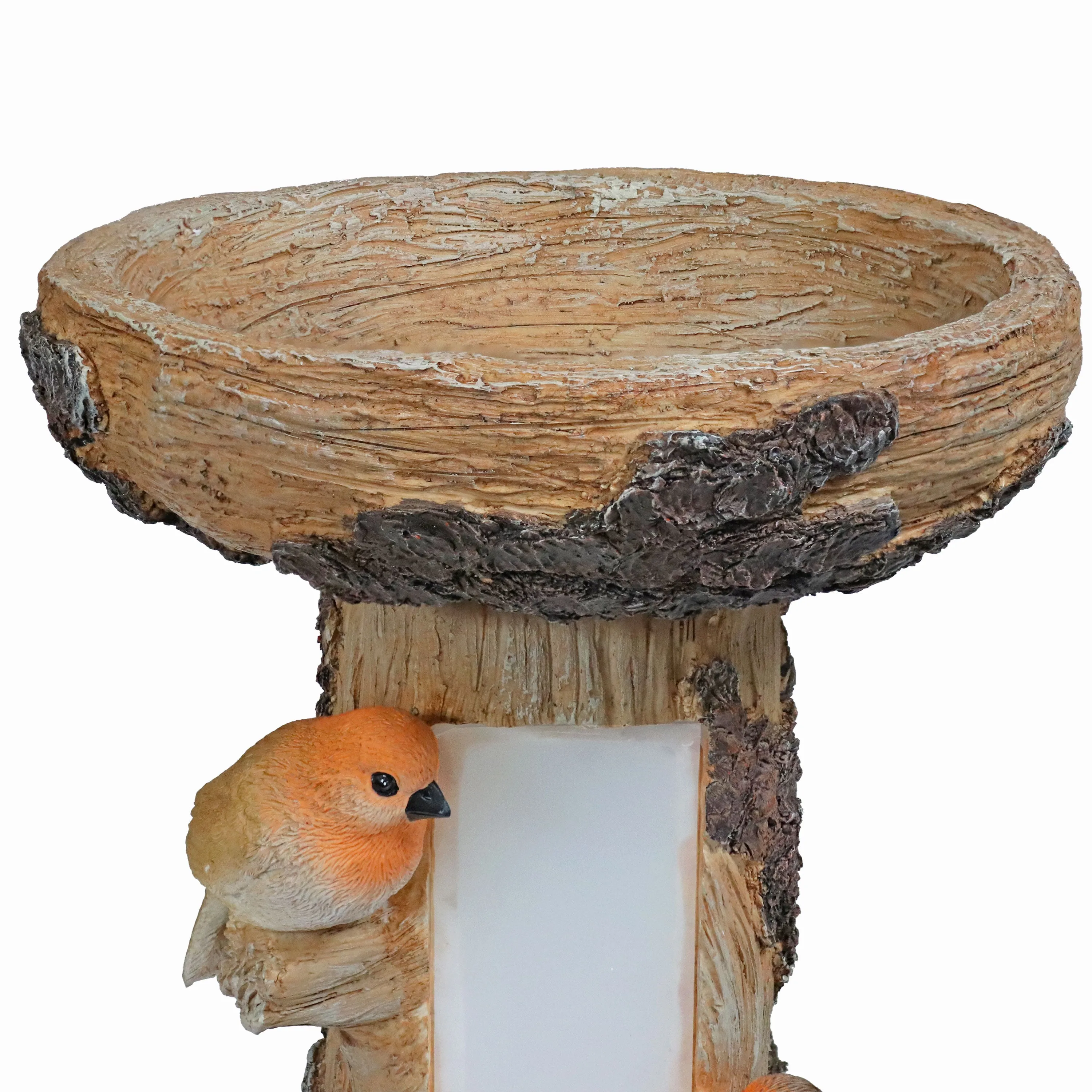 Sunnydaze Staked Country Tree Stump Bird Bath with Solar Address Plate - 15.5"