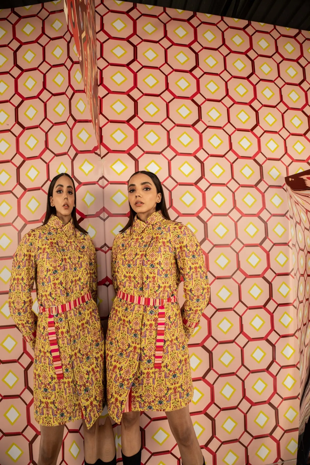 Tabriz Yellow Print Quilted Jacket Dress In Handloom Organic Cotton Silk