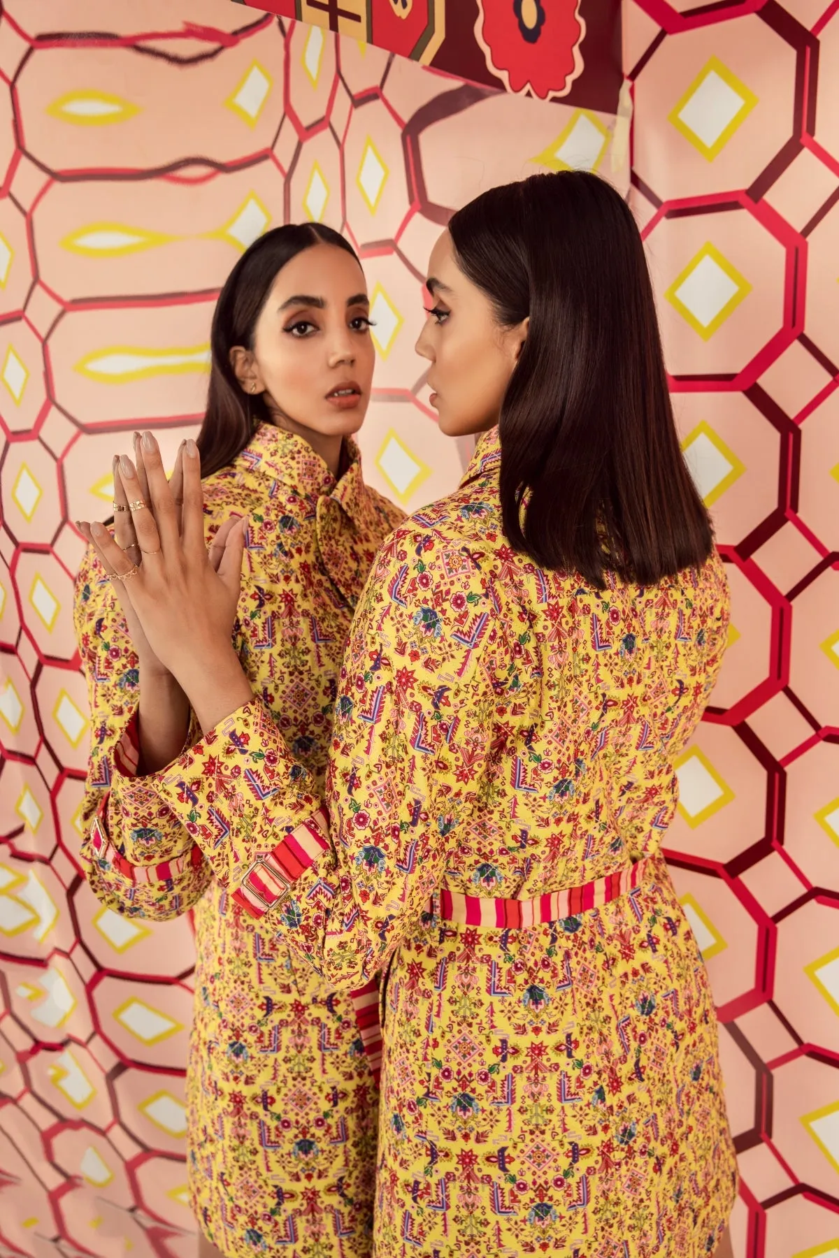 Tabriz Yellow Print Quilted Jacket Dress In Handloom Organic Cotton Silk