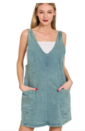 Teal Denim Overall Dress