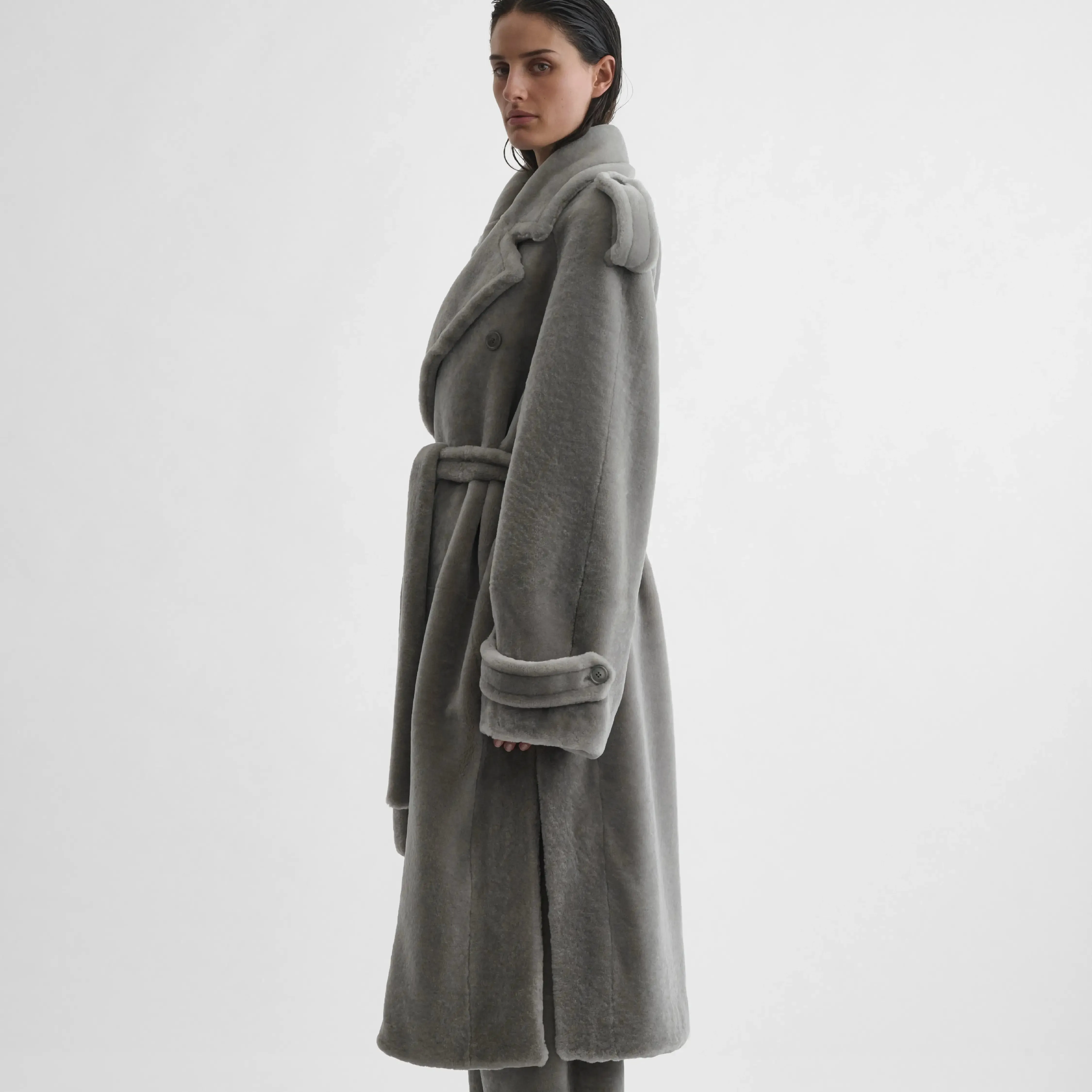 TEDDY TRENCH COAT | grey shearling
