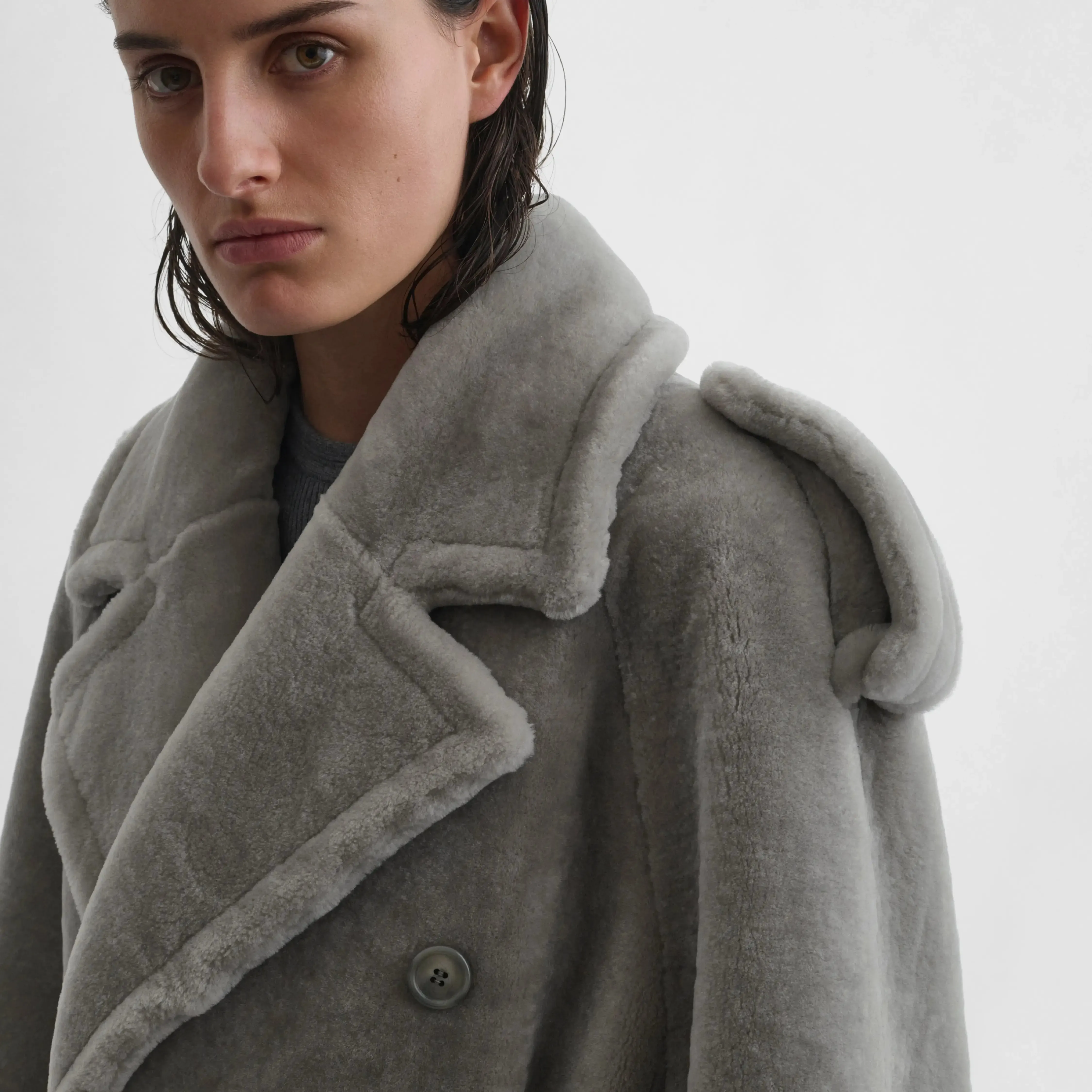 TEDDY TRENCH COAT | grey shearling
