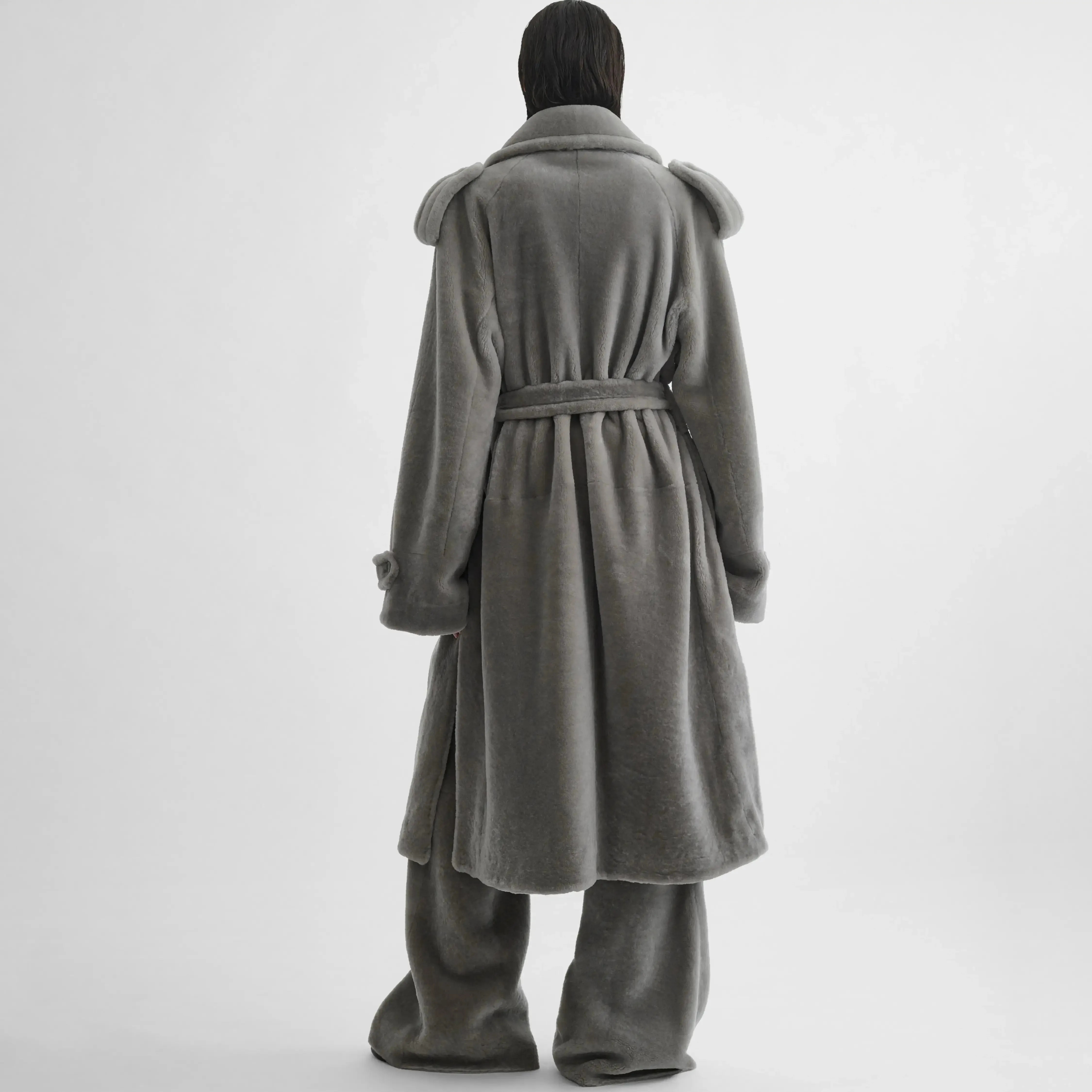 TEDDY TRENCH COAT | grey shearling