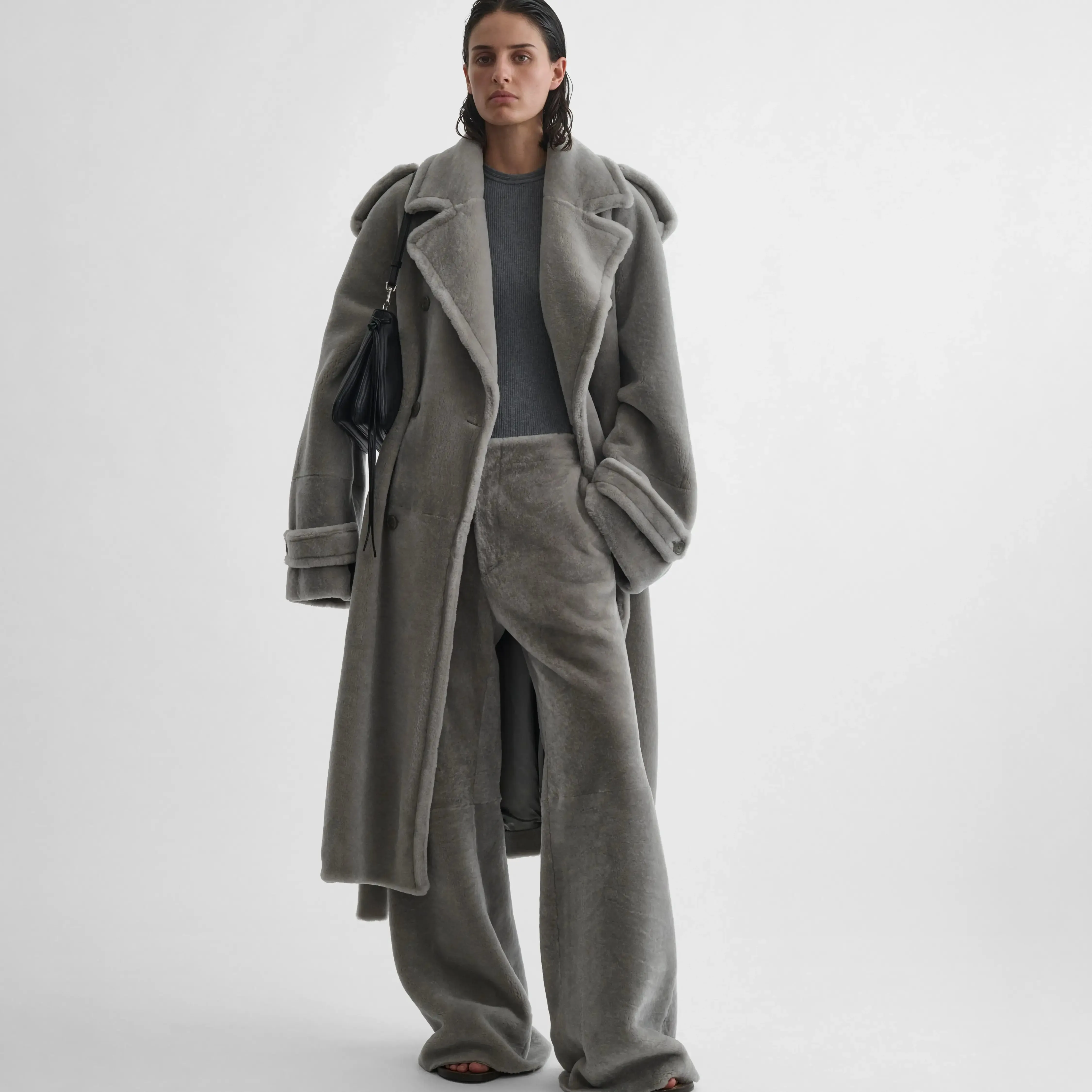 TEDDY TRENCH COAT | grey shearling