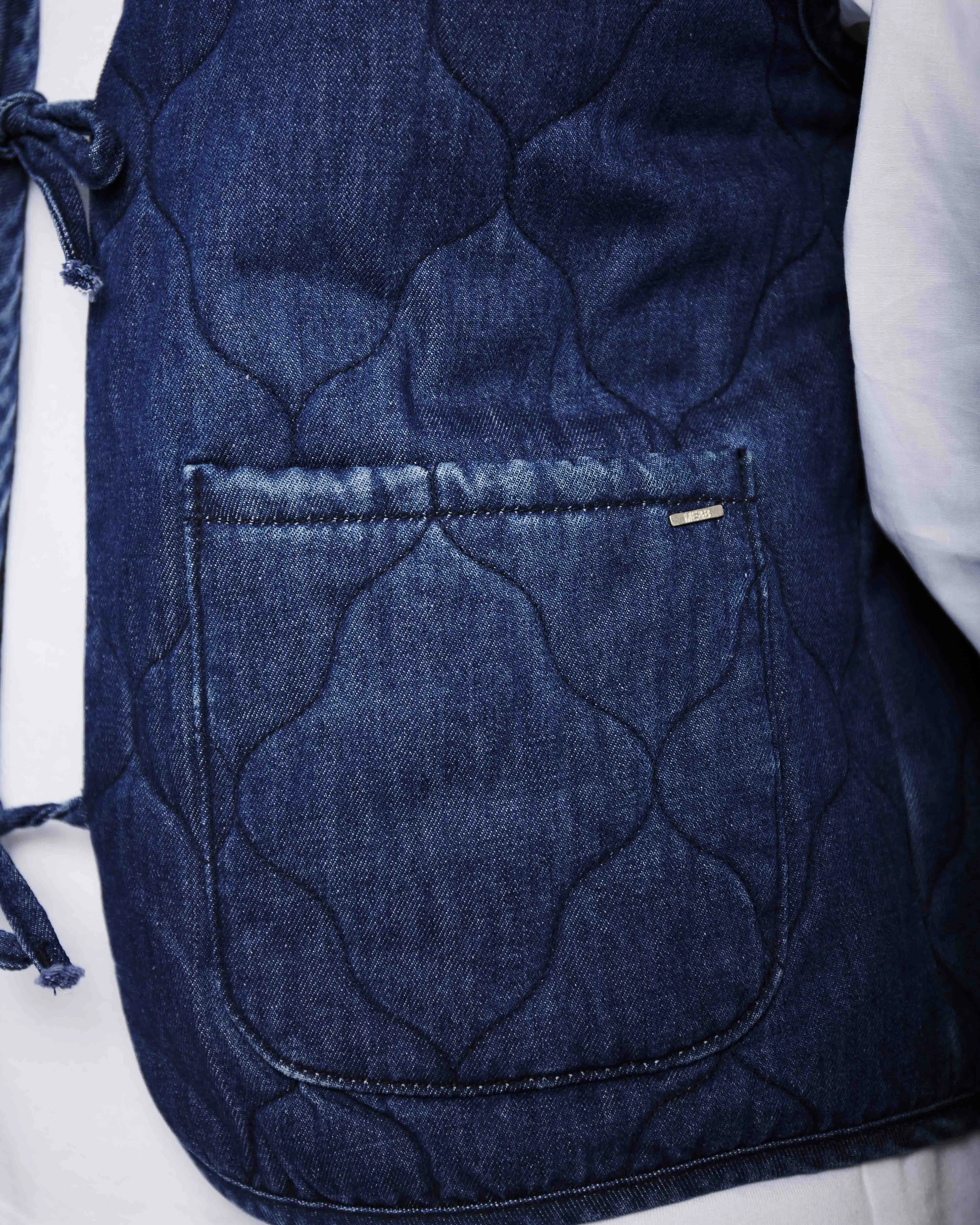 Tie Front Quilted Gilet in Denim