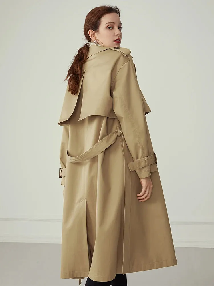 Trendy Khaki Causal Belt  Cotton Turn Down Collar Top
