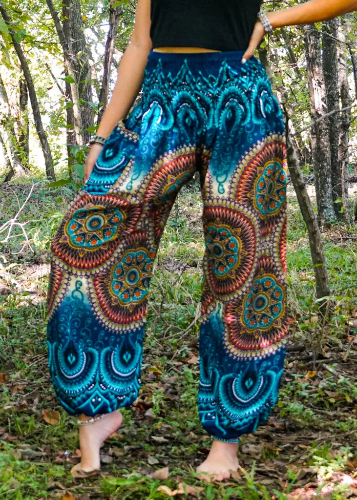 Turquoise Psychedelic Star Harem Pants