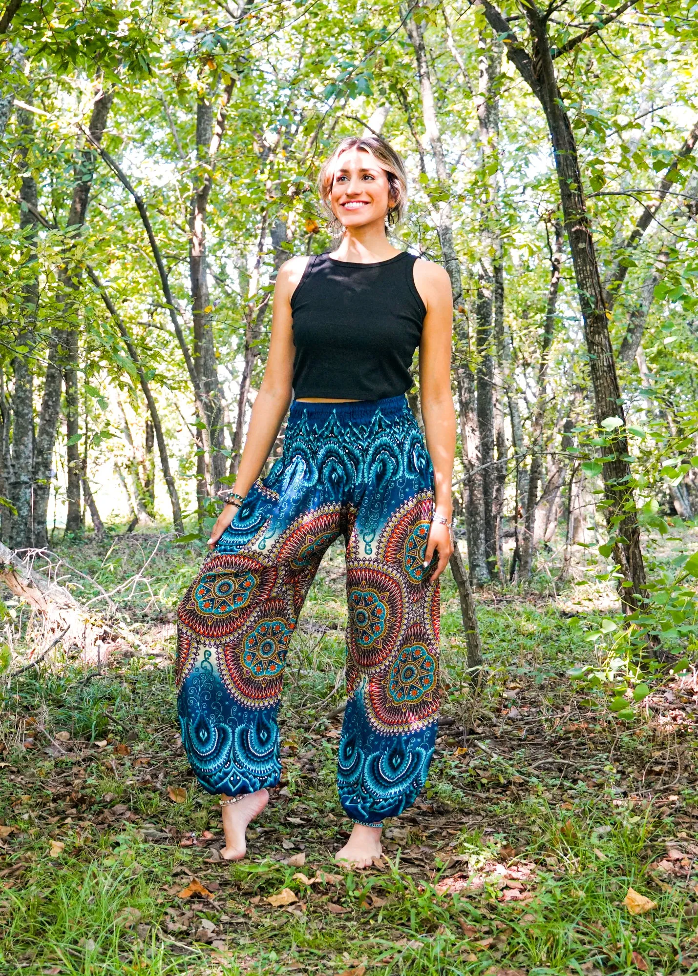 Turquoise Psychedelic Star Harem Pants