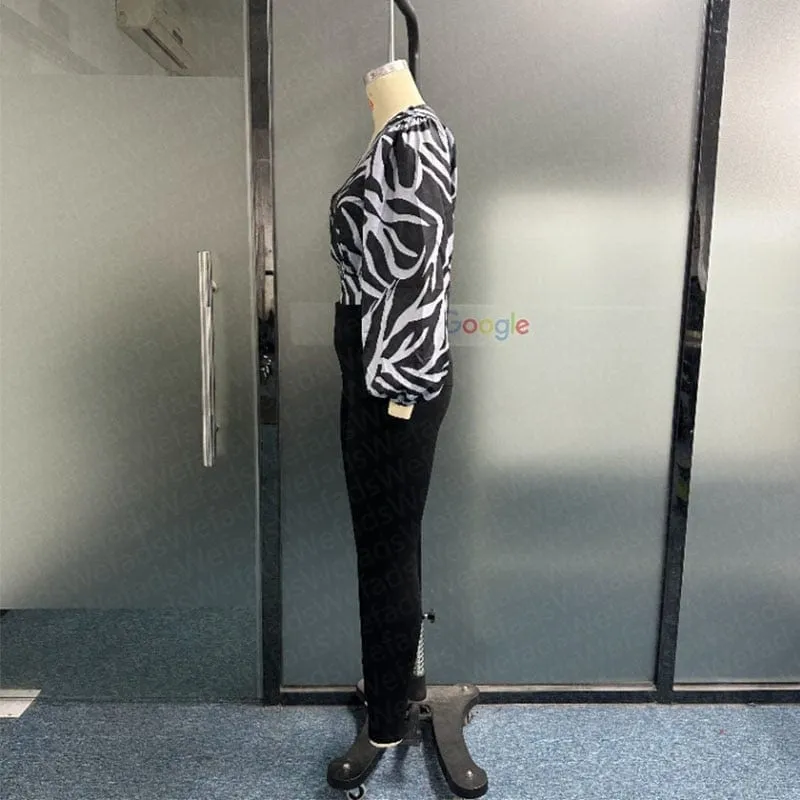 V Neck Long Sleeve Top and Slim Tight Pants Set