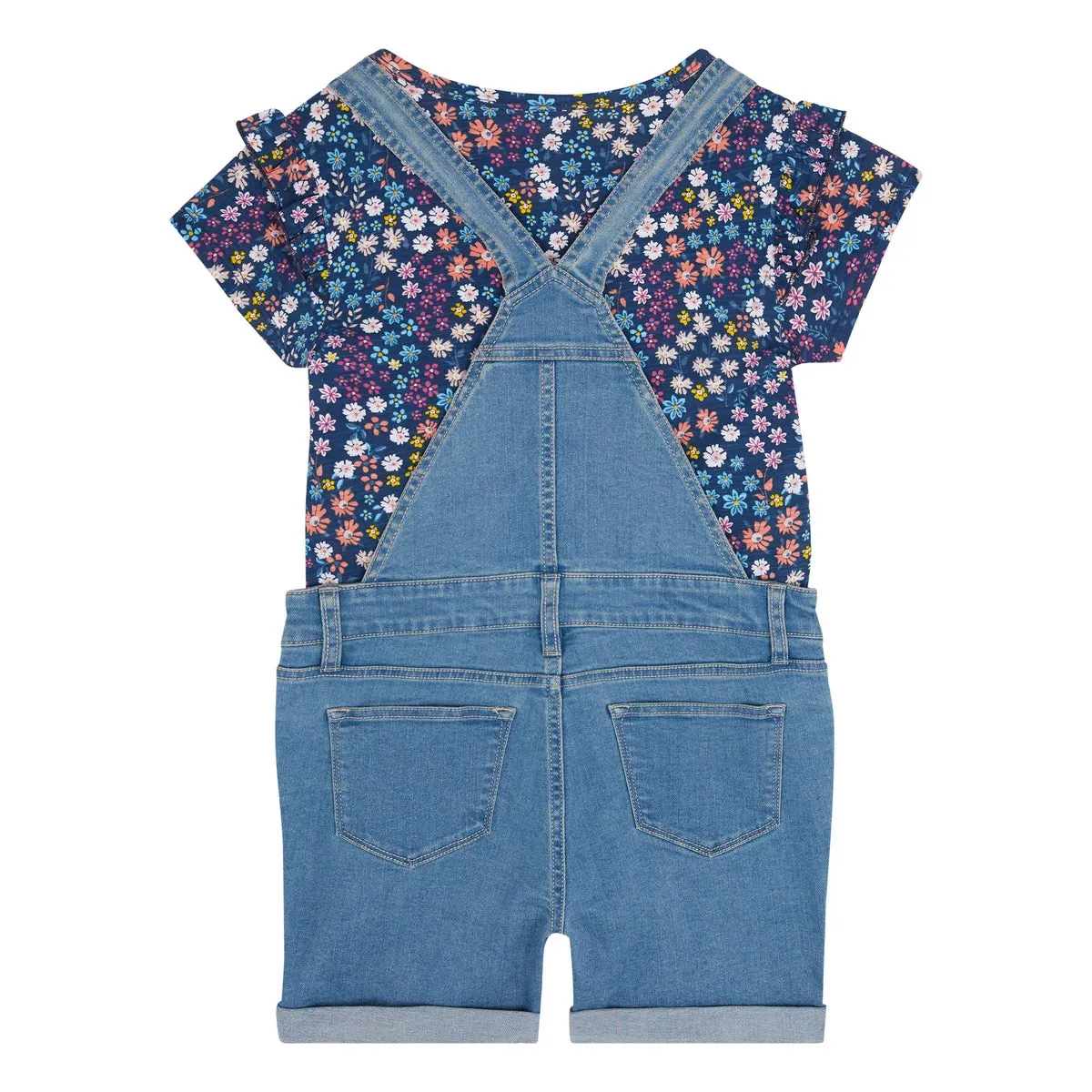 Vigoss Youth Girl's 2-Piece Cotton T-Shirt and Denim Overall Shortall Set