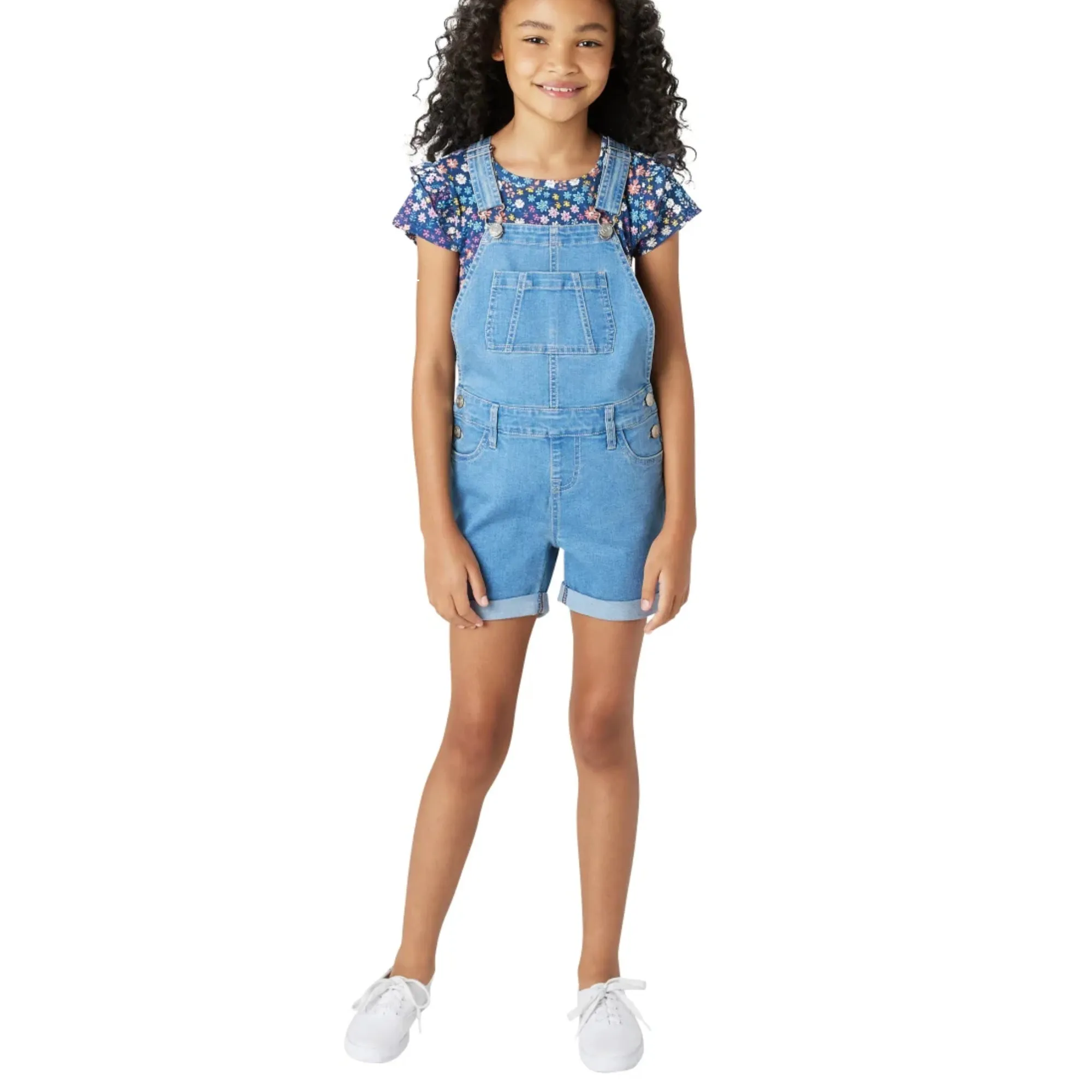 Vigoss Youth Girl's 2-Piece Cotton T-Shirt and Denim Overall Shortall Set