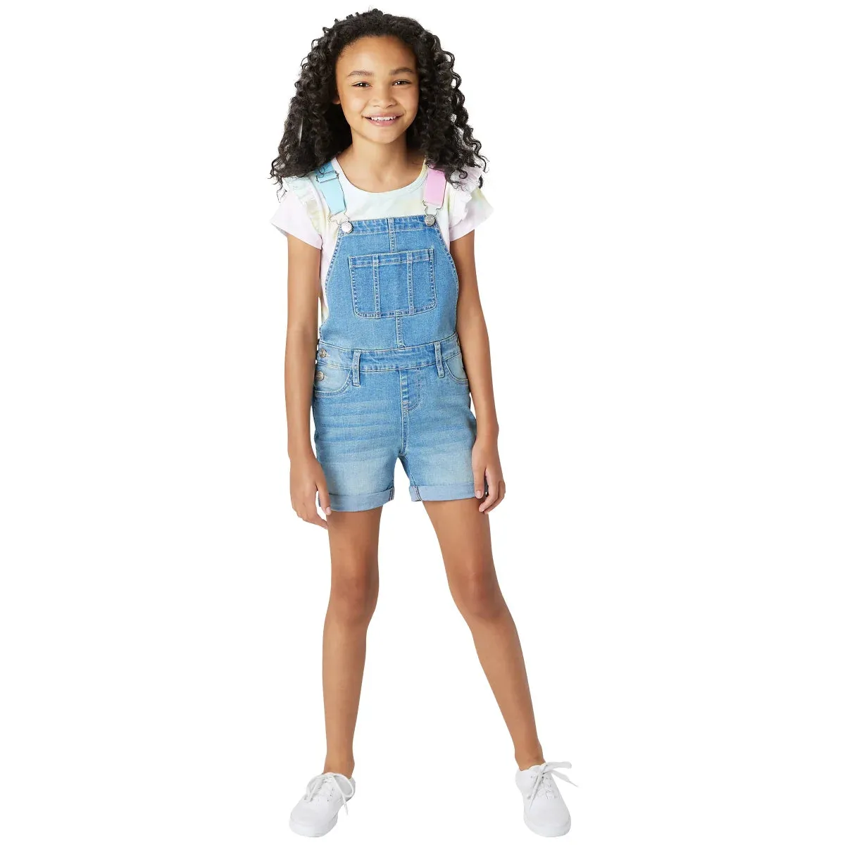 Vigoss Youth Girl's 2-Piece Cotton T-Shirt and Denim Overall Shortall Set