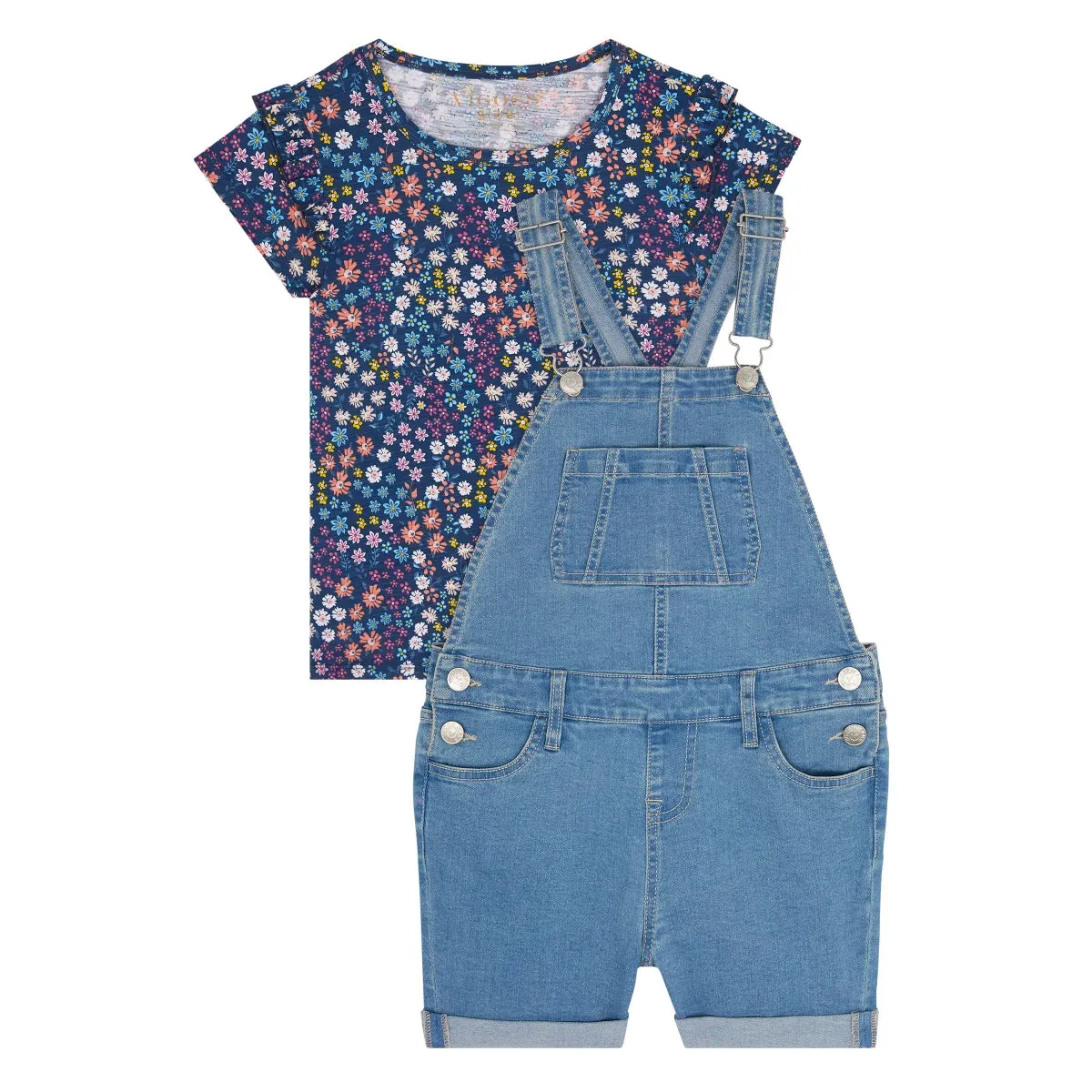 Vigoss Youth Girl's 2-Piece Cotton T-Shirt and Denim Overall Shortall Set