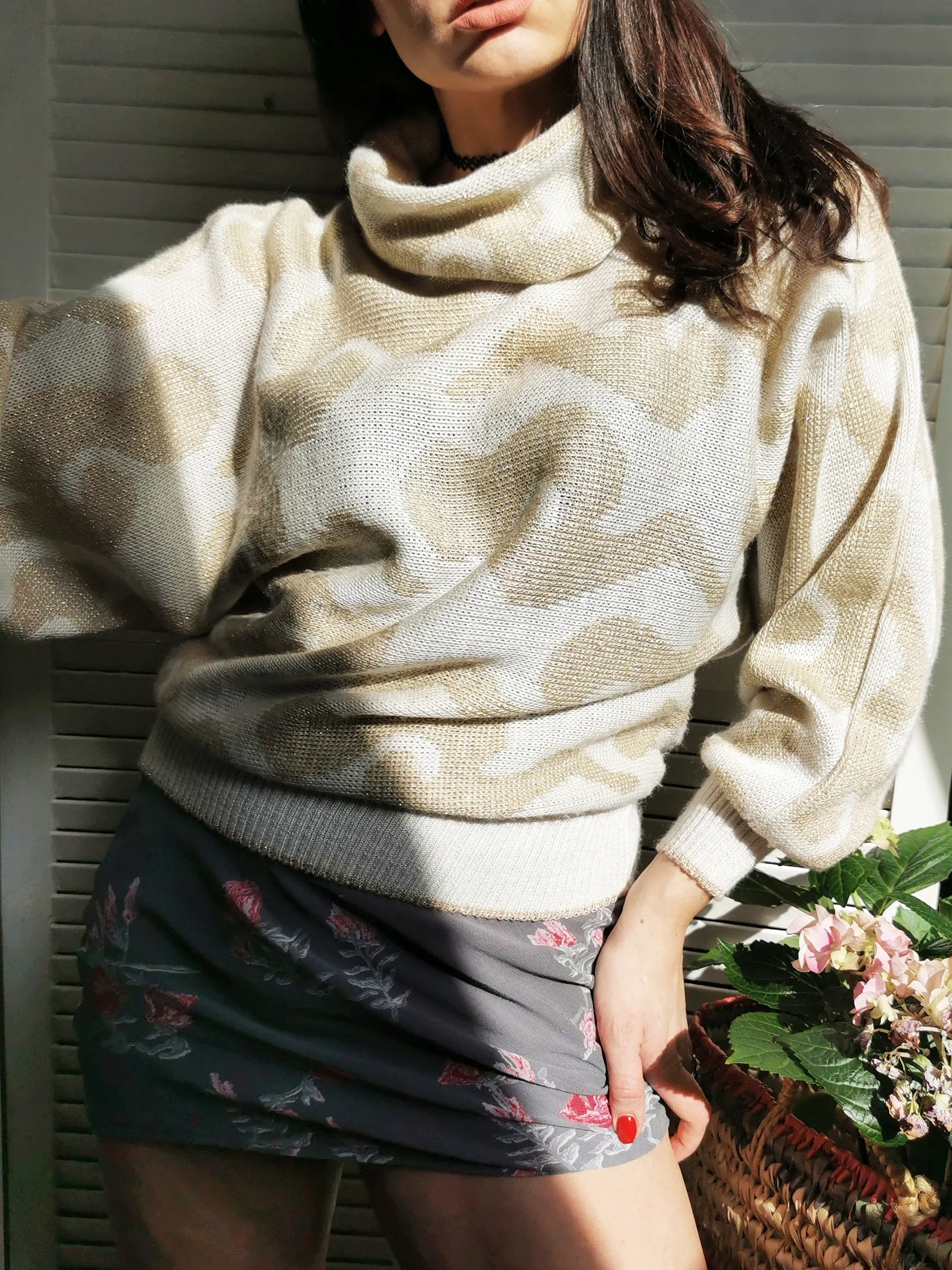 Vintage 90s shimmer knit roll neck jumper sweater