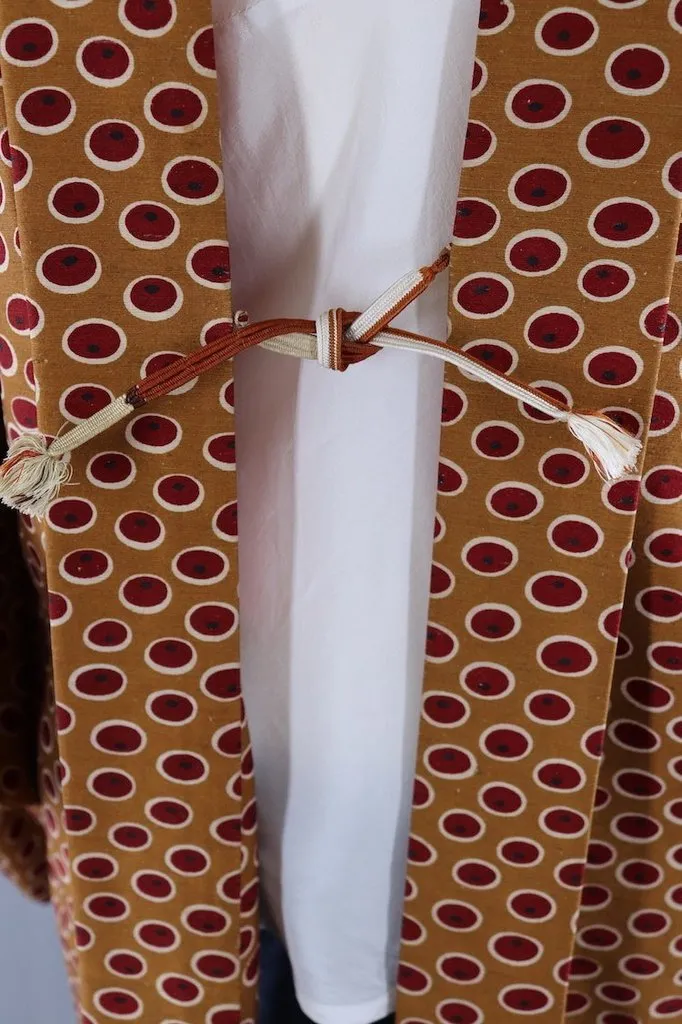Vintage Brown & Red Dots Silk Kimono Cardigan